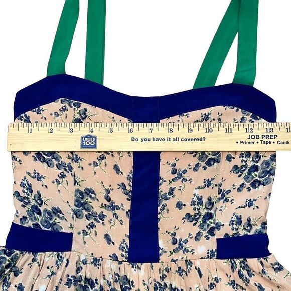 CocoLove flowy fun dress size small rose pink, blue and green w floral scrolls - Picture 5 of 10